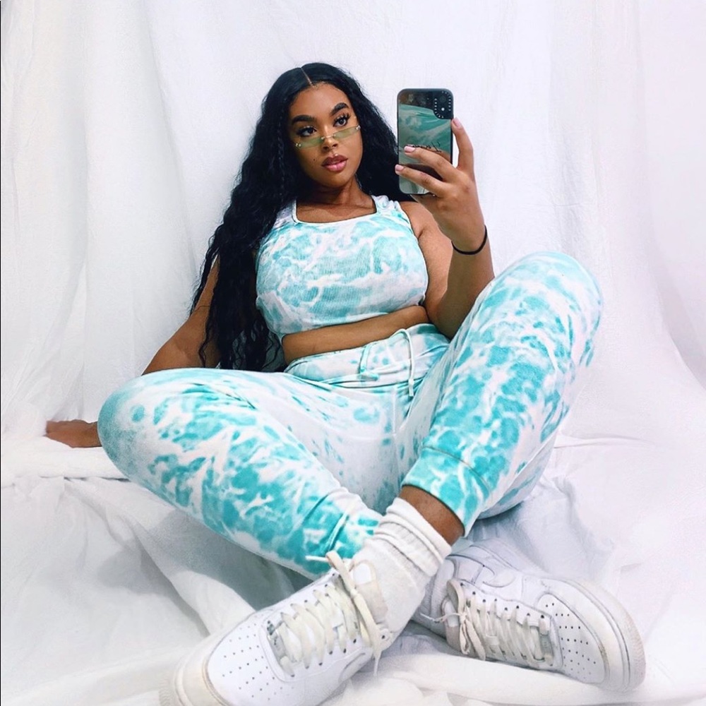 Nasty Gal tie die lounge set joggers and crop top